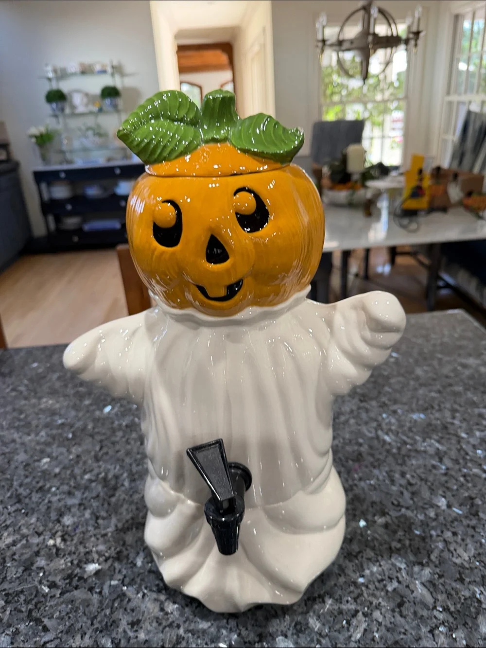 Halloween Pumpkin Ghost Ceramic Beverage Dispenser - White and Orange